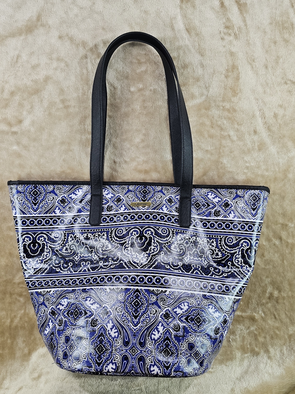 Soma Blue Paisley Tote with Black Handles
